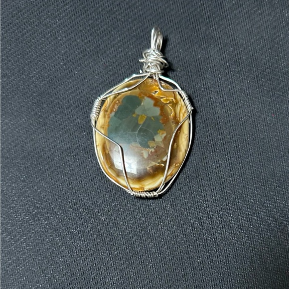 Hand Crafted Jewelry - Sterling Silver Wire Wrapped Pendant with Multicolor Agate Stone